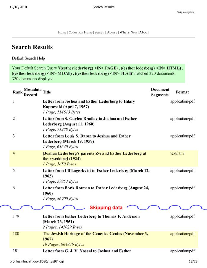Excerpt Search NLM for Esther Lederberg
